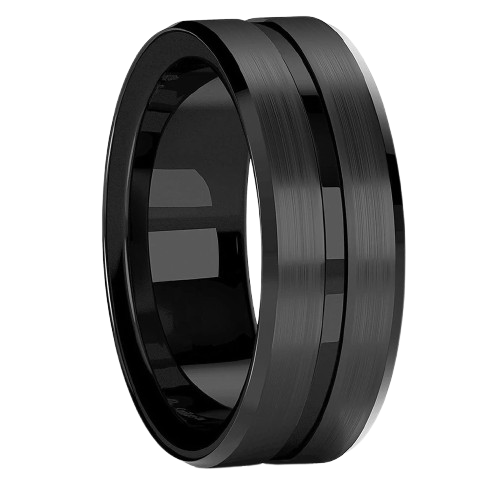 Anel Titânio Preto Fosco Aço Inox Escovado Inoxidável Vinco  Equilíbrio Unissex