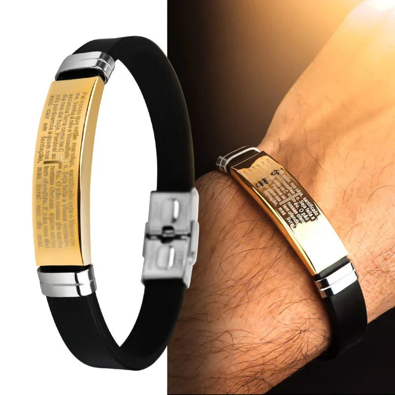 Pulseira Masculina Original Bracelete Folheado Pai Nosso ENVIO Imediato Nota Fiscal