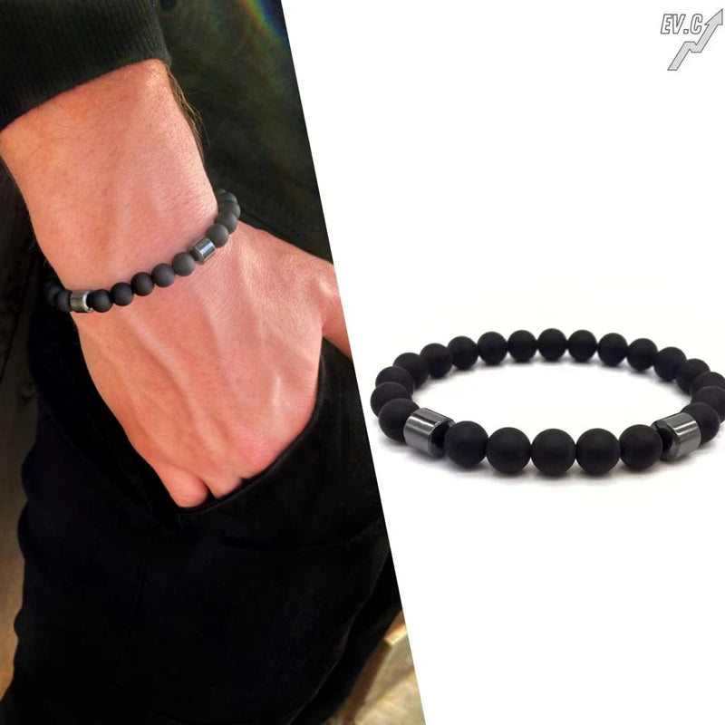 Pulseira Masculina Preta Fosca Bolinha Todos os Tamanhos com Hematita