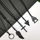 Colar Masculino De Couro Preto Tribal Cruz Regulável Premium