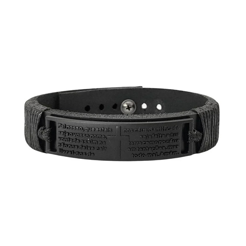 Pulseiras Masculinas De Couro Pai Nosso Bússola São Bento Fé