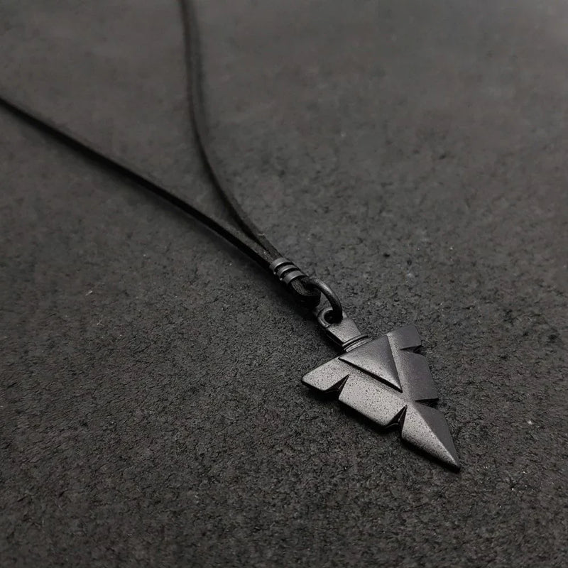 Colar Masculino De Couro Preto Tribal Cruz Regulável Premium