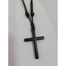 Colar Masculino De Couro Preto Tribal Cruz Regulável Premium