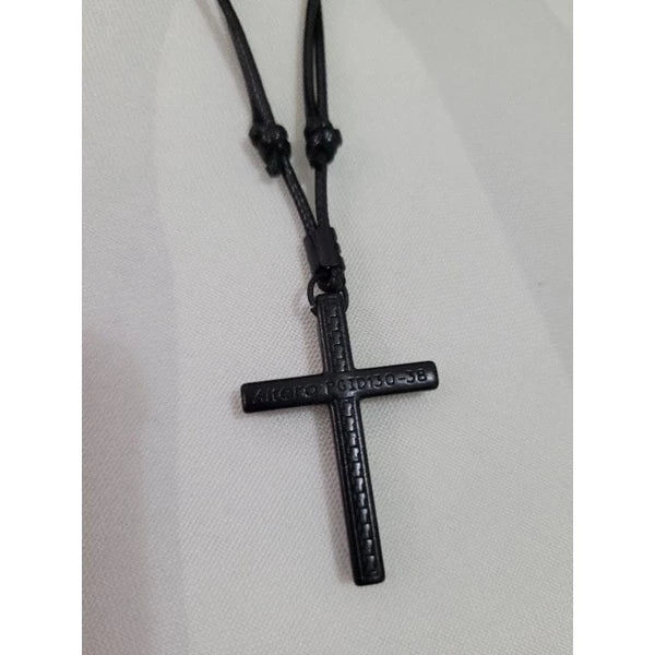 Colar Masculino De Couro Preto Tribal Cruz Regulável Premium