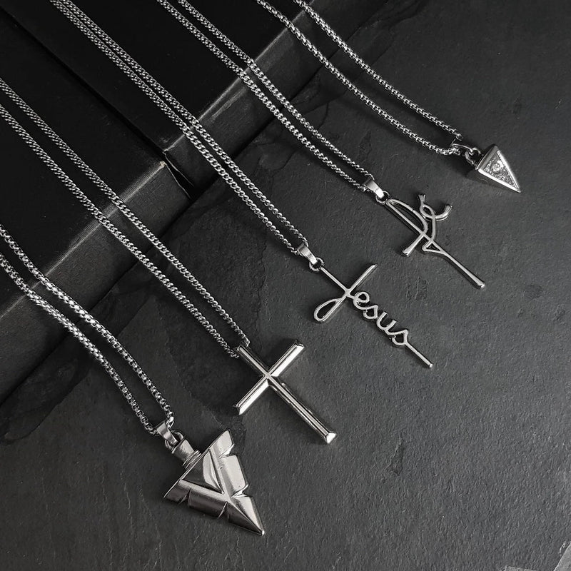 Colar Masculino Corrente de Aço Tribal Cruz Fé Jesus Bússola