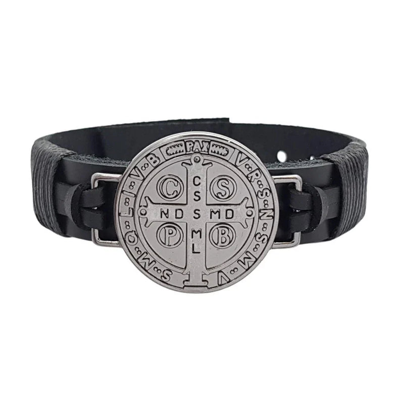 Pulseiras Masculinas De Couro Pai Nosso Bússola São Bento Fé