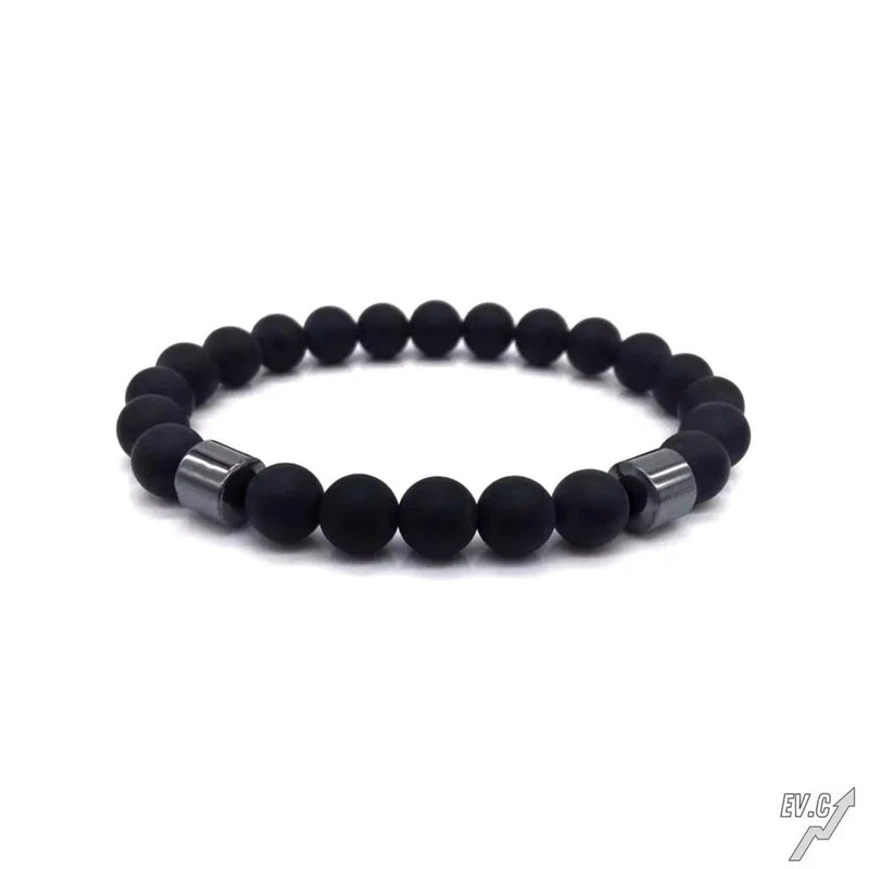 Pulseira Masculina Preta Fosca Bolinha Todos os Tamanhos com Hematita