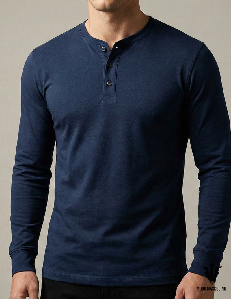 Camiseta Henley Premium Masculina - Manga Longa