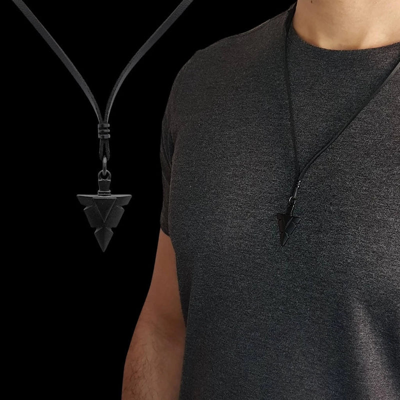 Colar Masculino De Couro Preto Tribal Cruz Regulável Premium