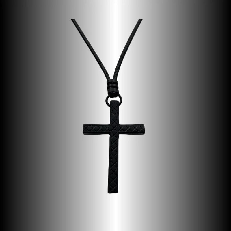 Colar Masculino De Couro Preto Tribal Cruz Regulável Premium