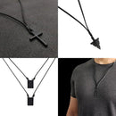 Colar Masculino De Couro Preto Tribal Cruz Regulável Premium