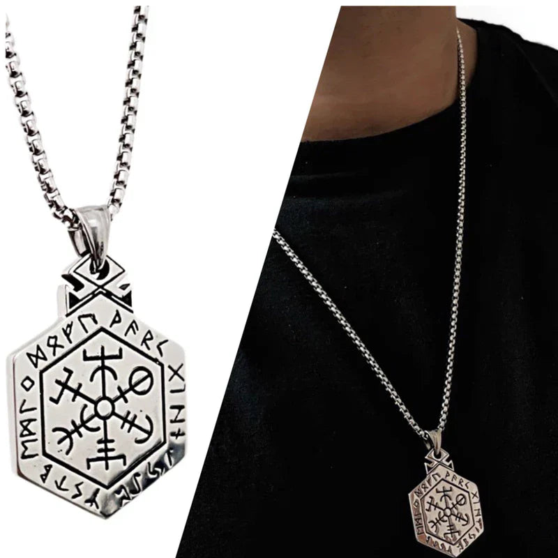 Colar Masculino 60cm + Pingente Bússola Viking  Aço Inox Top