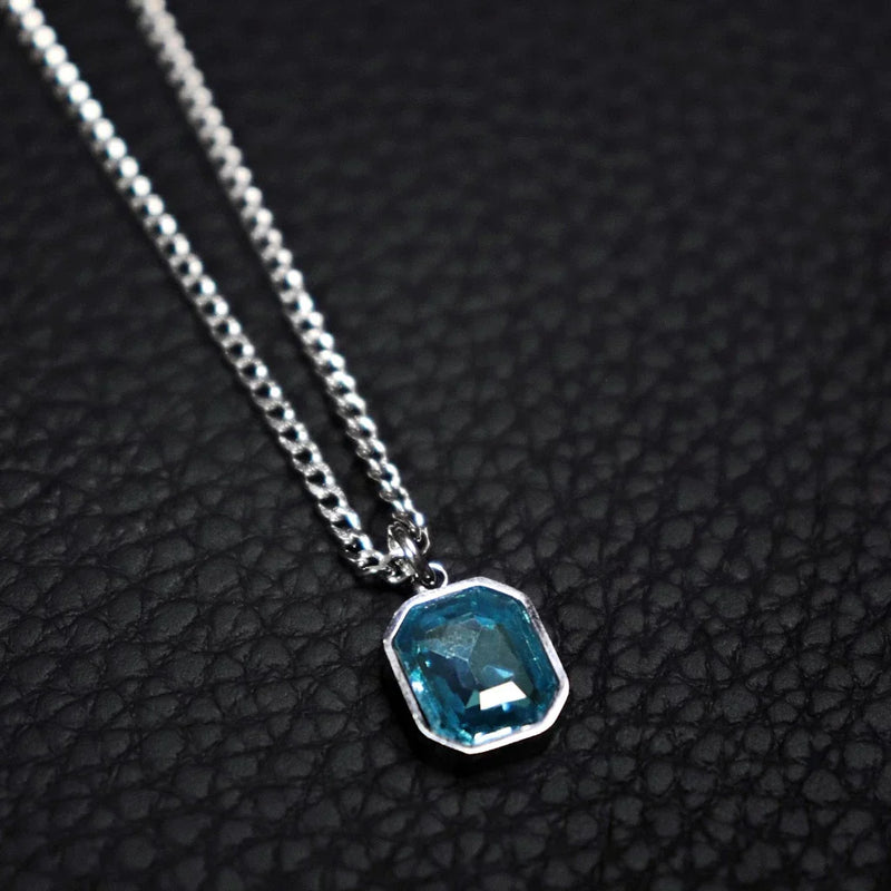 Colar masculino cristal azul/verde/ aço inoxidável- joia masculina/ presente masculino