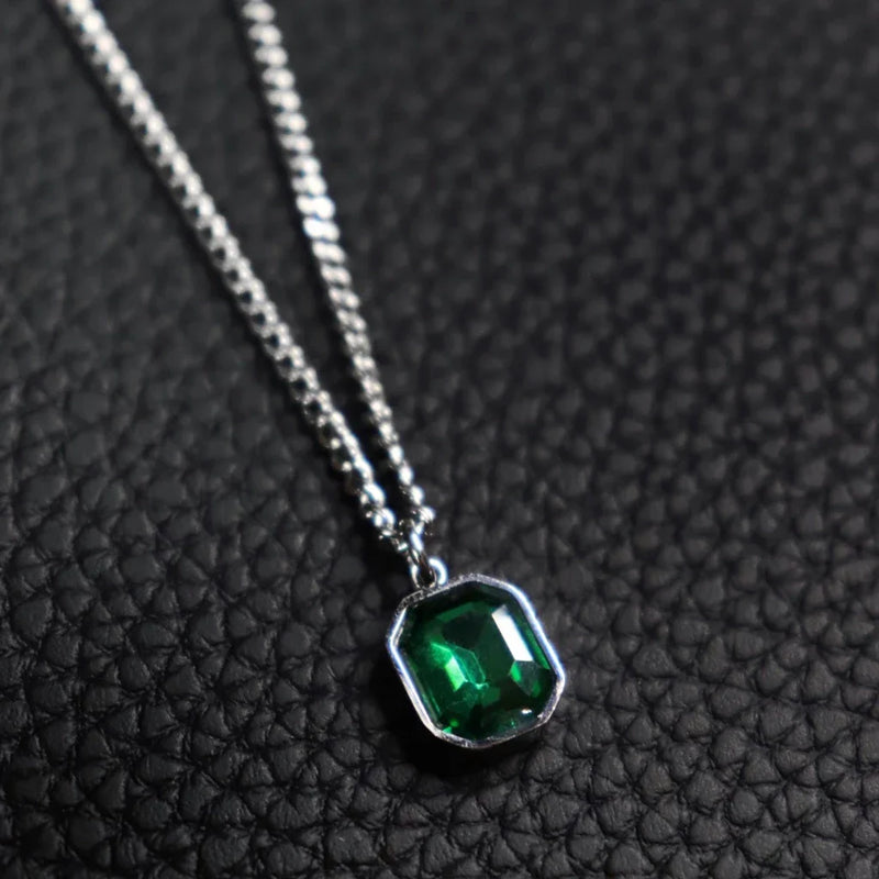 Colar masculino cristal azul/verde/ aço inoxidável- joia masculina/ presente masculino