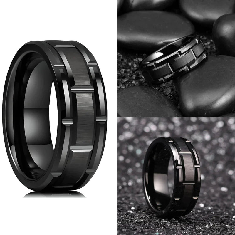 Anel Masculino Aço Negro Preto Inoxidável Motoqueiro Moderno