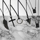 Colar Masculino De Couro Preto Tribal Cruz Regulável Premium