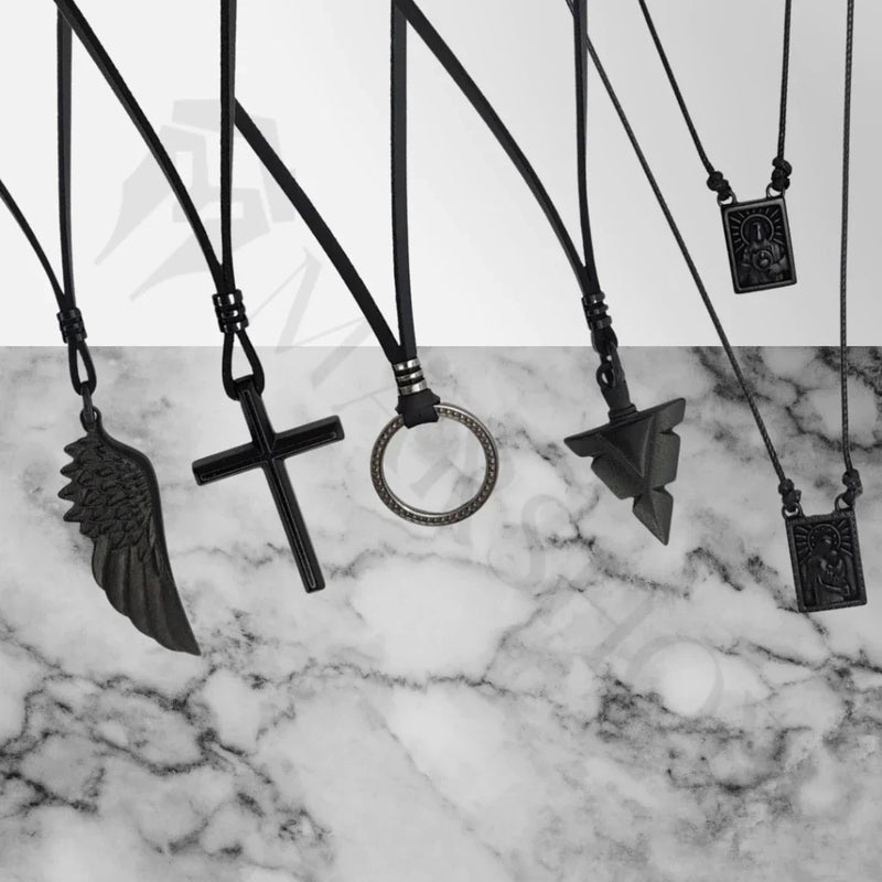Colar Masculino De Couro Preto Tribal Cruz Regulável Premium