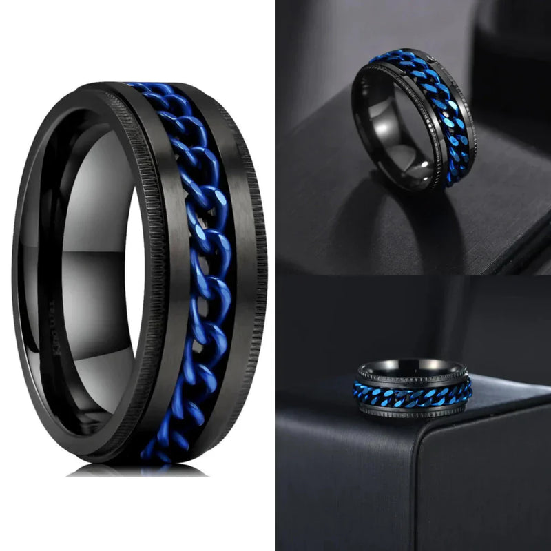 Anel Masculino Aço Negro Preto Inoxidável Motoqueiro Moderno