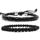 Kit 2 Pulseiras Masculinas de Couro Redondo Ajustável Bolinhas Preta Fosca 6mm