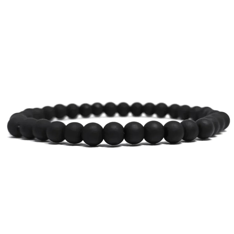 Kit 2 Pulseiras Masculinas de Couro Redondo Ajustável Bolinhas Preta Fosca 6mm