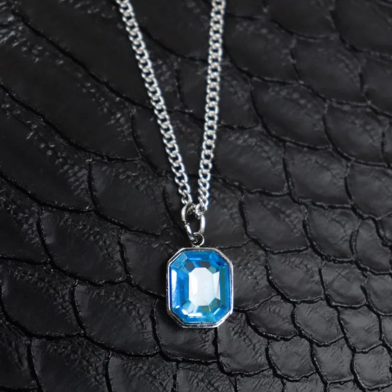 Colar masculino cristal azul/verde/ aço inoxidável- joia masculina/ presente masculino