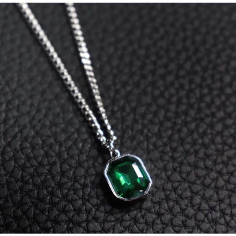 Colar masculino cristal azul/verde/ aço inoxidável- joia masculina/ presente masculino