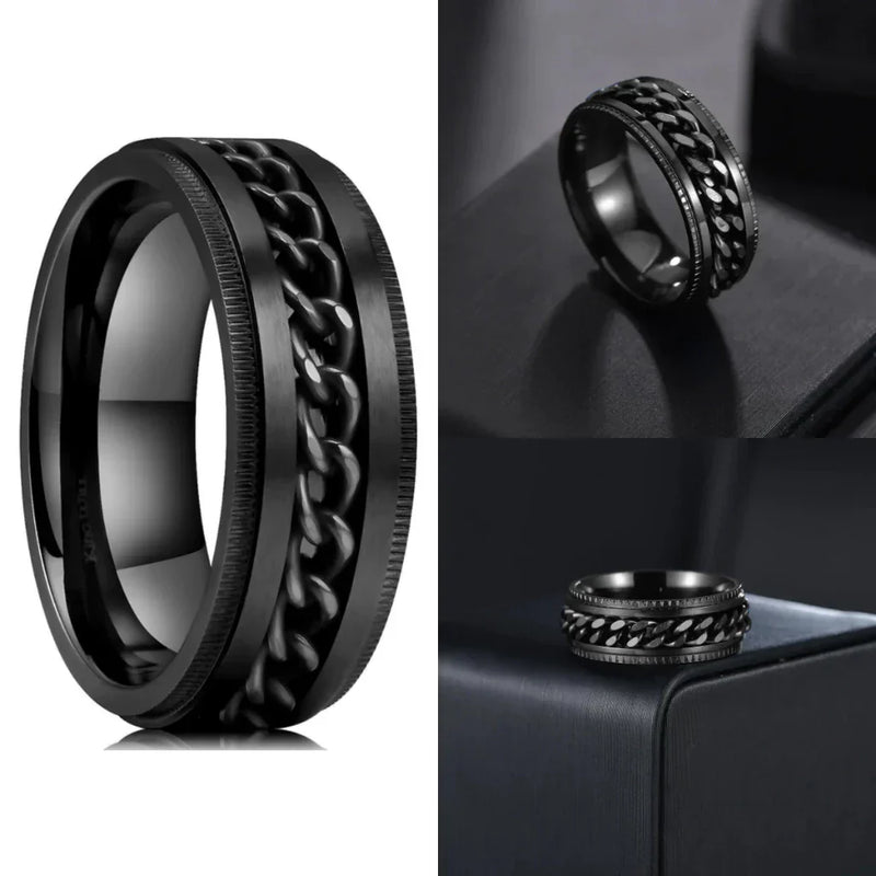 Anel Masculino Aço Negro Preto Inoxidável Motoqueiro Moderno