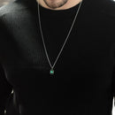 Colar masculino cristal azul/verde/ aço inoxidável- joia masculina/ presente masculino