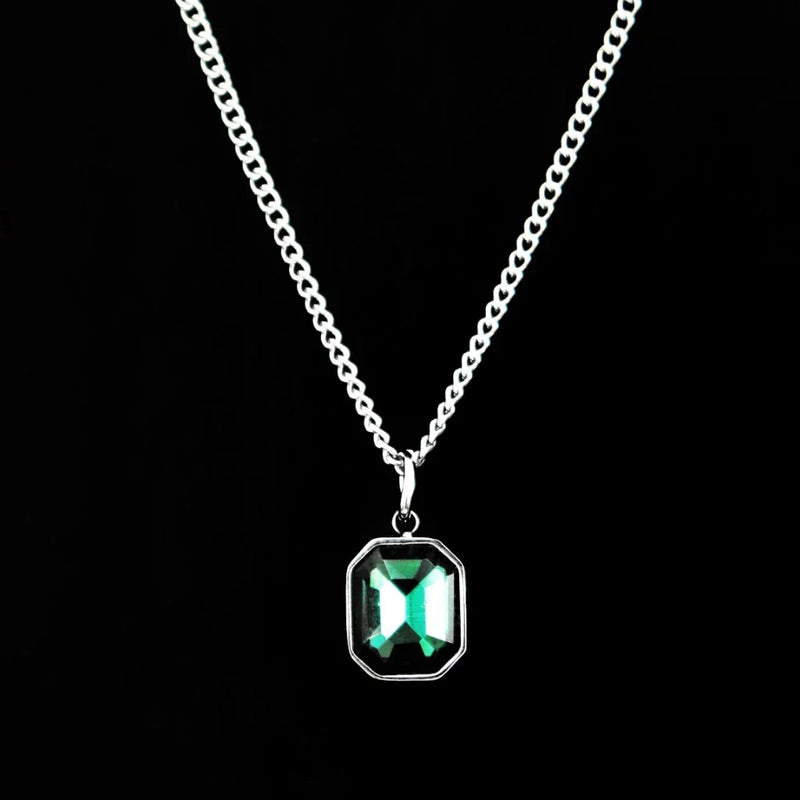 Colar masculino cristal azul/verde/ aço inoxidável- joia masculina/ presente masculino