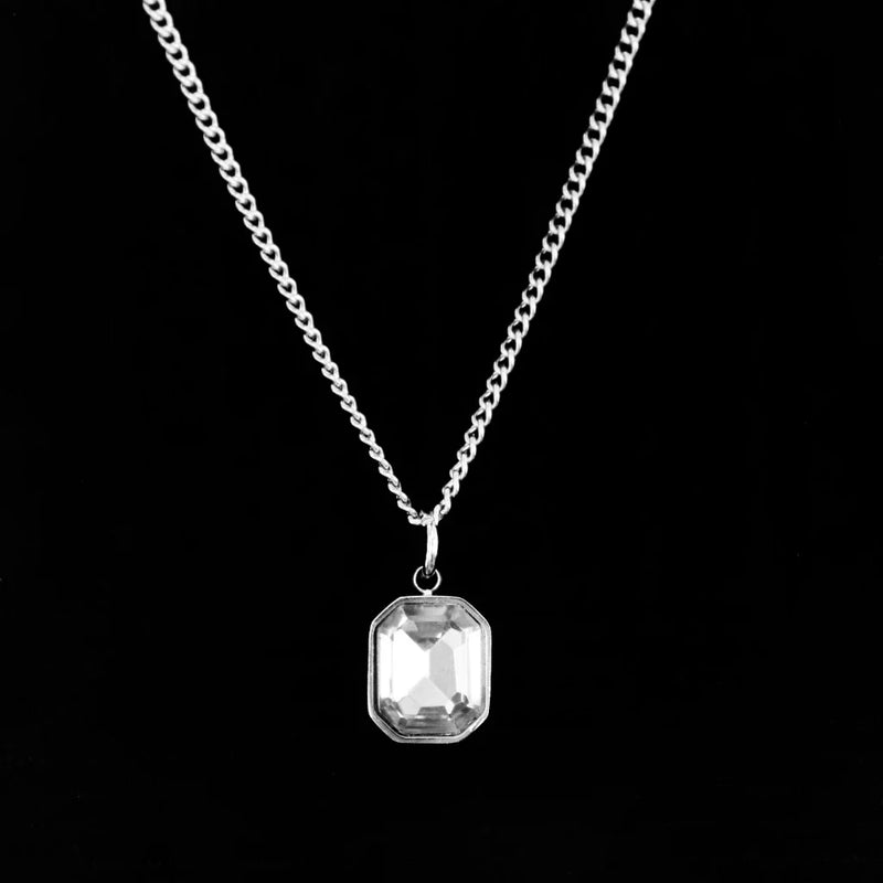 Colar masculino cristal azul/verde/ aço inoxidável- joia masculina/ presente masculino