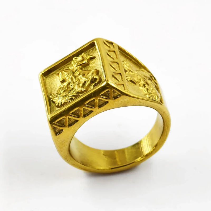 Anel Masculino de São Jorge com Oração Banhado aOuro 18K Presente de Jóia para Namorado Não Escurece