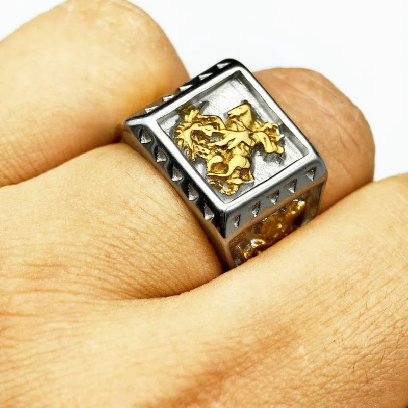 Anel Masculino de São Jorge com Oração Banhado aOuro 18K Presente de Jóia para Namorado Não Escurece