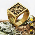 Anel Masculino de São Jorge com Oração Banhado aOuro 18K Presente de Jóia para Namorado Não Escurece