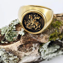 Anel Masculino de São Jorge com Oração Banhado aOuro 18K Presente de Jóia para Namorado Não Escurece