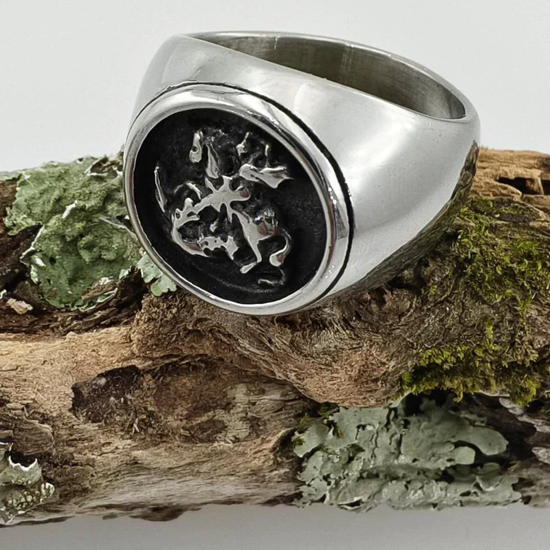 Anel Masculino de São Jorge com Oração Banhado aOuro 18K Presente de Jóia para Namorado Não Escurece