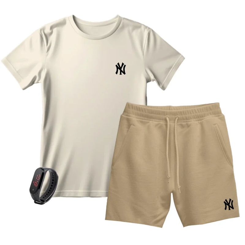 Kit Camiseta Masculina e Short Moletinho Várias Cores + Brinde
