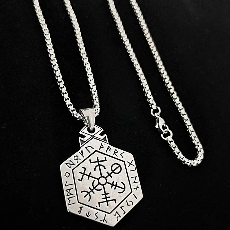 Colar Masculino 60cm + Pingente Bússola Viking  Aço Inox Top