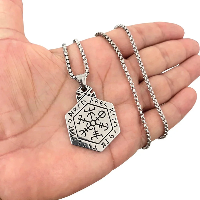 Colar Masculino 60cm + Pingente Bússola Viking  Aço Inox Top