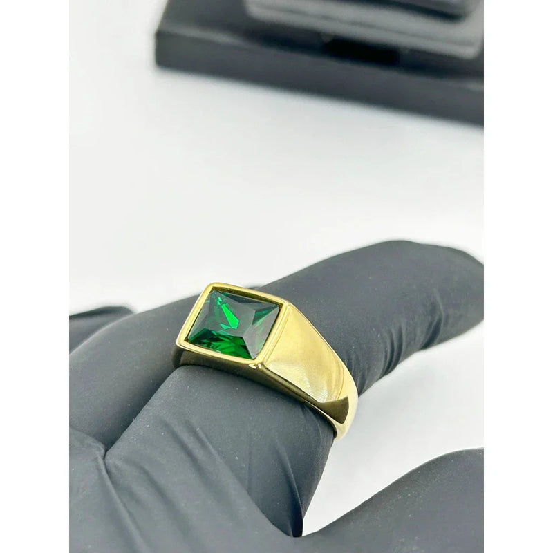 Anel Masculino com Pedra Verde